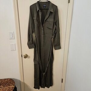 Scoop Olive Night Wide Leg Jumpsuit Utility Belted Cargo Pockets XXL 20